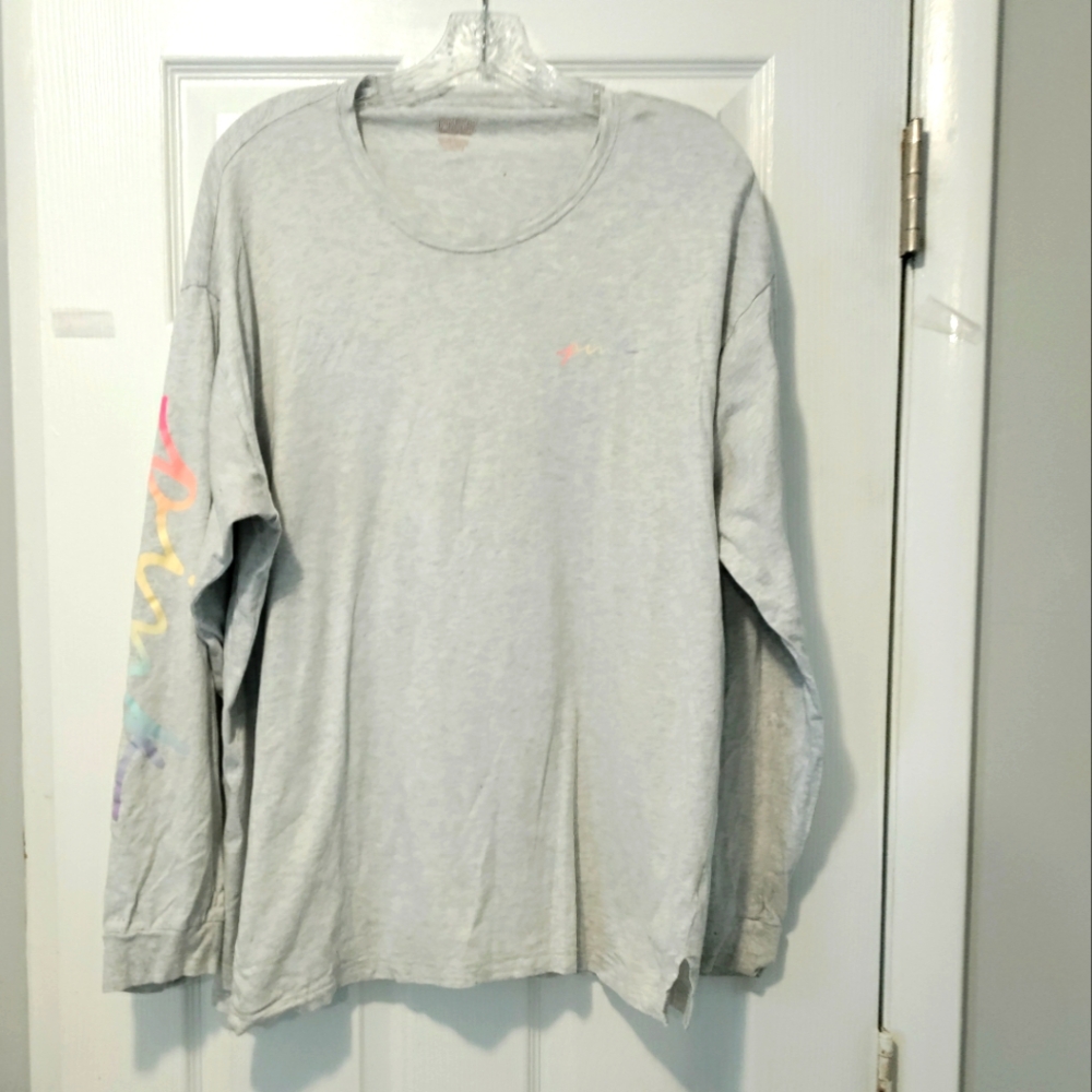 Victoria Secret Pink Grey Long Sleeve T-shirt With Logo, Size: XL